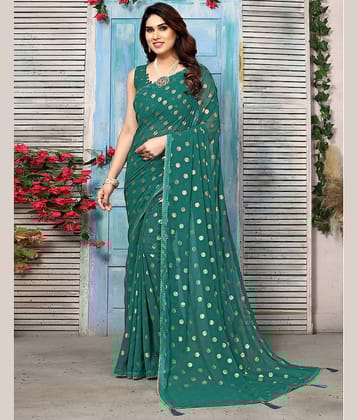 Samah Georgette Printed Saree With Unstitched Blouse Piece ( Green )