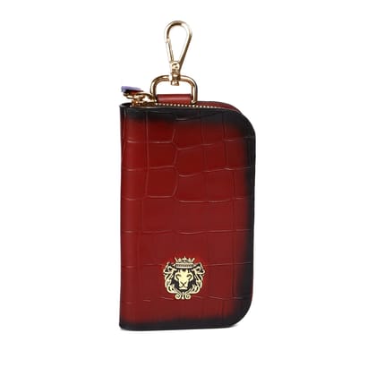 Hanging Loop Car Key Case Wallet Pouch in Luxurious Deep Cut Wine Leather-FS