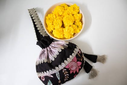 Black Orchid Embroidered Potli-Black Orchid