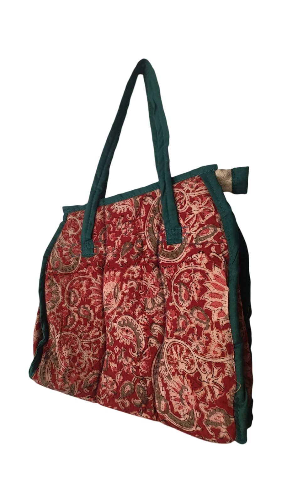 KALANKARI Red and Green Floral Print Handbag