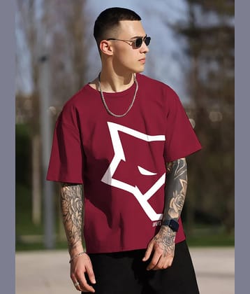 Leotude Men Cotton Blend Oversized Fit Printed T-Shirt ( Maroon )