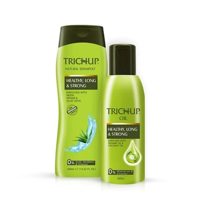 Trichup Healthy Long & Strong Hair Oil 200 ml + Shampoo 400 ml – Herbal Hair Strength & Growth Combo