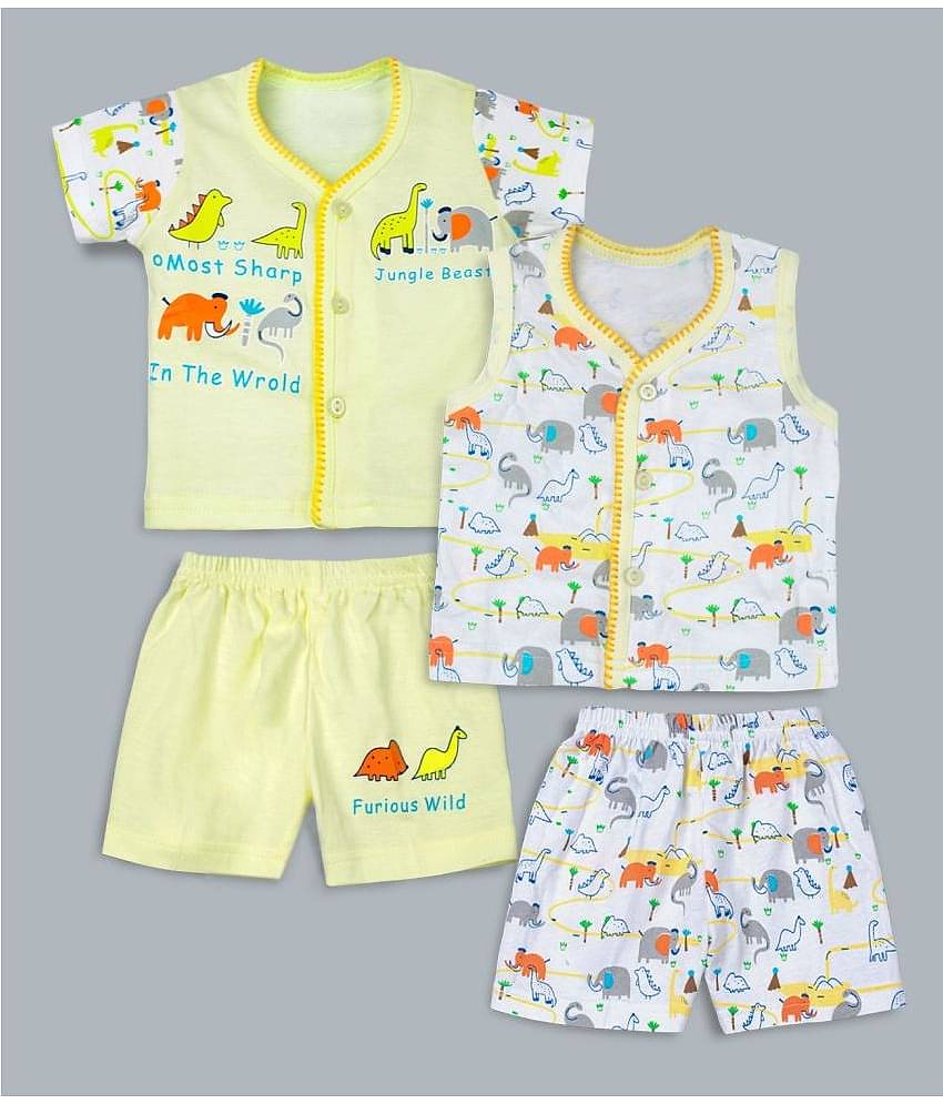 mustmom - Yellow Cotton Unisex T-Shirt & Shorts ( Pack of 2 )