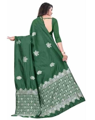 Women's Soft Lichi Silk Printed Saree With Unstitched Blouse 5.5Mtr (Green)-PID63572