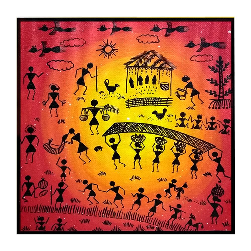 Warli Painting on MDF Square Board DIY Kit by Penkraft