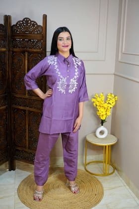 Lavender colour Colour Moti work Co-Ord set-XL / Lavender