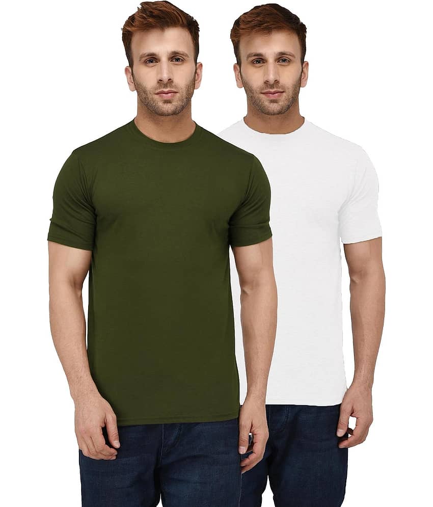 LONDON HILLS Cotton Blend Regular Fit Solid Half Sleeves Men's Round T-Shirt - White ( Pack of 2 )