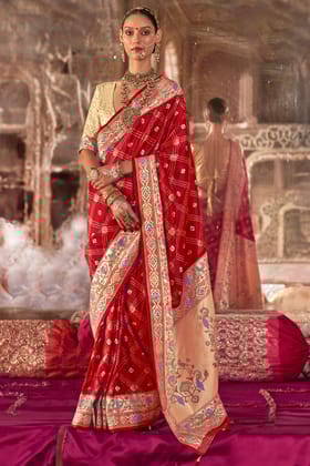 Red Printed Paithani Silk Saree