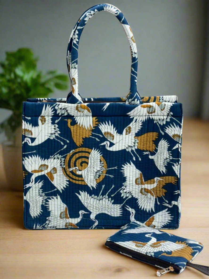 Dmitri Birds of Paradise Navy Blue Shoulder Bag-11 x 6 x 12 in / Navy Blue / Navy