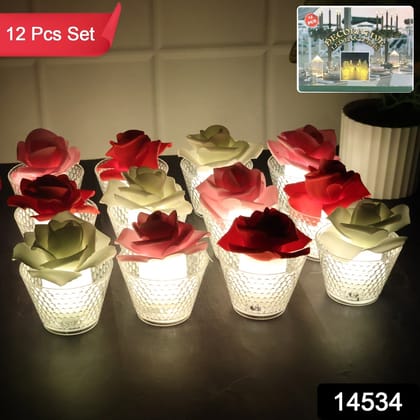 Rose Shaped Decorative Flameless LED Candles (12 Pc)