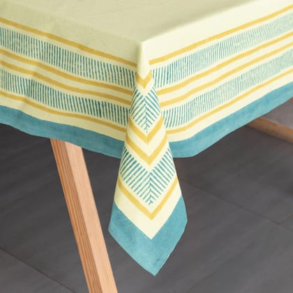 Eyaas Block-Printed Cotton Canvas Table Cloth in Yellow and Blue  58 x 90 Inches