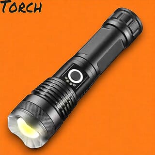 Rechargeable Zoomable Metal LED Torch with 5 Light Modes | Super Bright Flashlight for Outdoor & Emergency Use