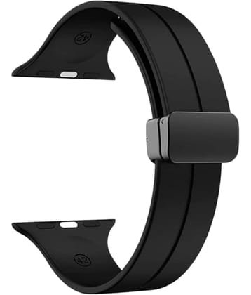 LORENZ Silicone Replacement i Watch Strap with Adjustable Magnetic Lock Feature Compatible with 42mm/44mm/45mm/49mm Watches (Black)