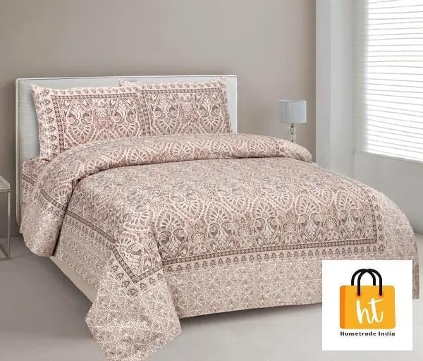 3001-Hometrade India-Standard King Size (90*108 Inches)-Pure Cotton Jaipuri Double Bedsheet With Matching Pillow Cover