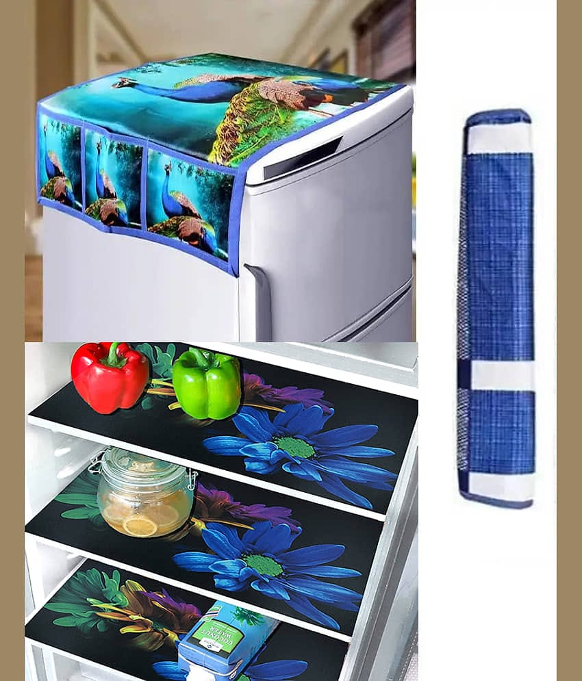 Crosmo Polyester Floral Printed Fridge Mat & Cover ( 99 53 ) Pack of 5 - Multicolor
