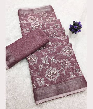 HEMA SILK MILLS Linen Printed Regular Saree With Unstitched Blouse Piece ( Pink )
