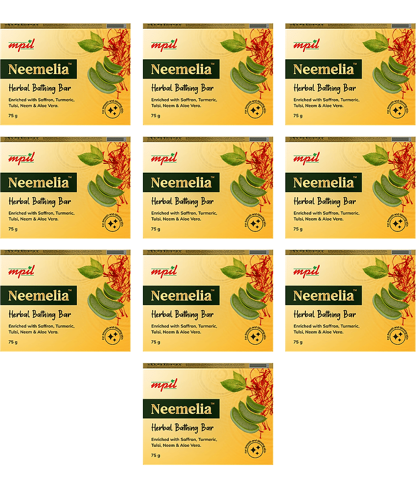Mpil Wellness Neemelia Herbal Bathing Bar Pure Neem & Kesar Soap All Skin Types (Pack of 10)