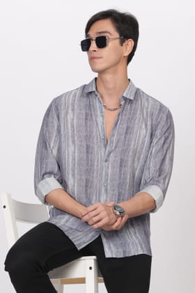 Gray Slim Fit Viscose Beach Wear Shirt-S