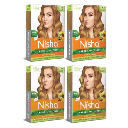 Nisha Creme Hair Color Honey Blonde 40g Pack of 4, Permanent Hair Colour for Women Men, 100% Grey Coverage
