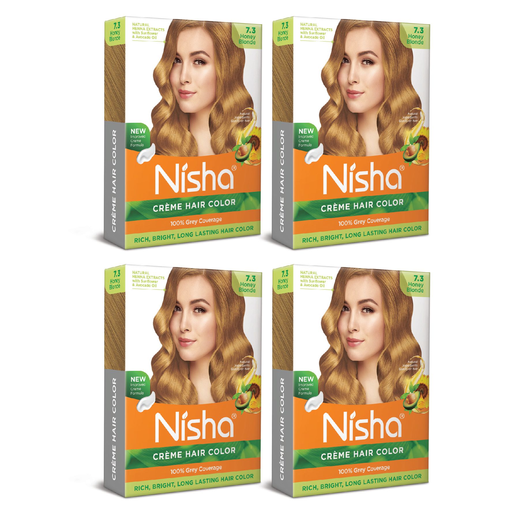 Nisha Creme Hair Color Honey Blonde 40g Pack of 4, Permanent Hair Colour for Women Men, 100% Grey Coverage
