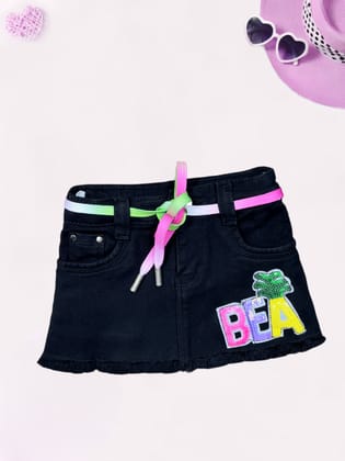 Girl's Black Denim Skirt [GS-984][1-6 Years]-2-3Y (Size - 20) / Black / Denim