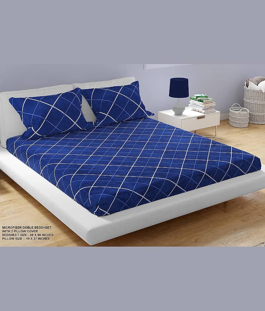 Aazeem Polyester 1 Double Bedsheet with 2 Pillow Covers ( Blue )