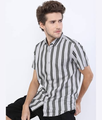 Highlander 100% Cotton Slim Fit Striped Half Sleeves Men's Casual Shirt - Grey ( Pack of 1 )