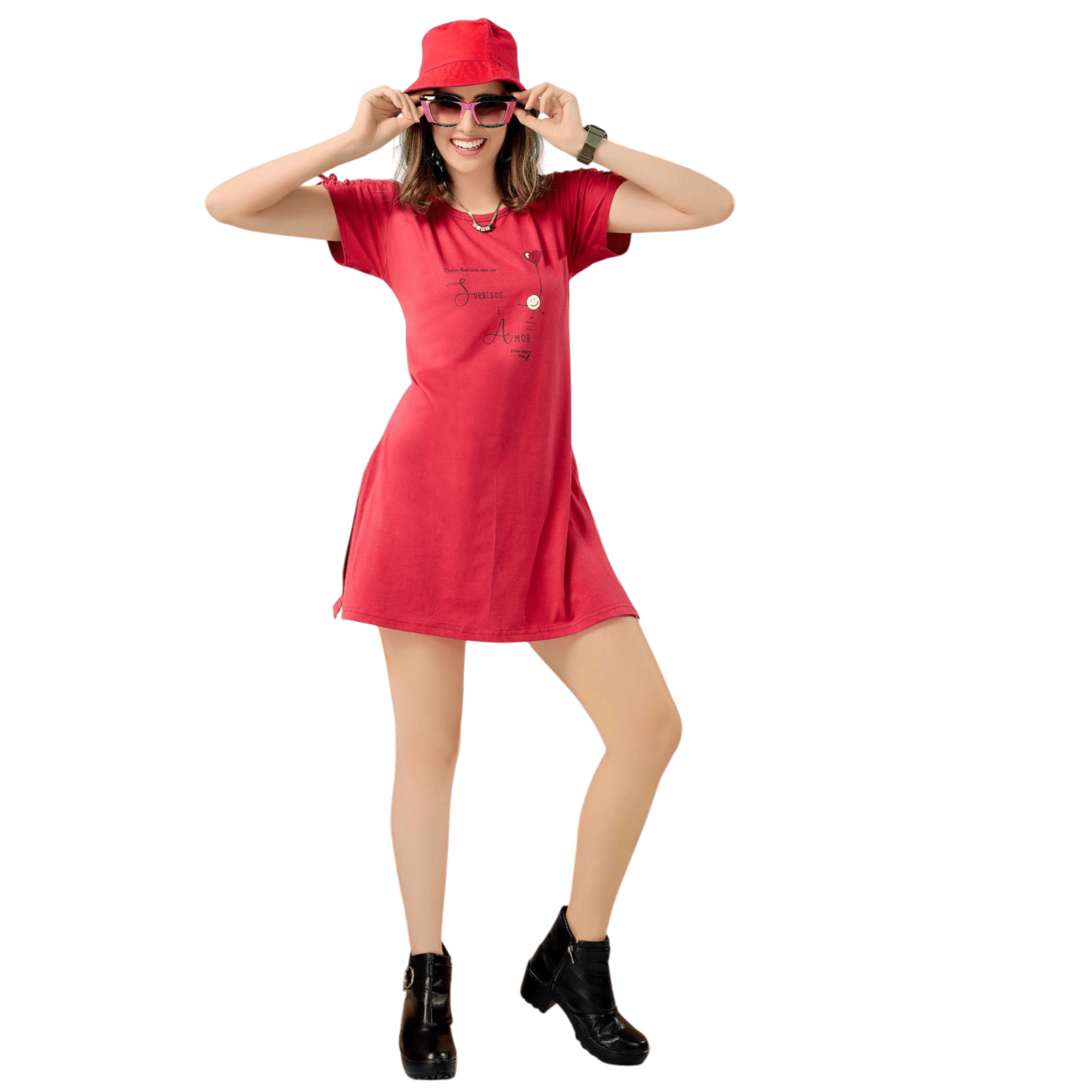 Fabimi Women's Long Top with Side Cut & Sleeve Pattern – Stylish and Comfortable