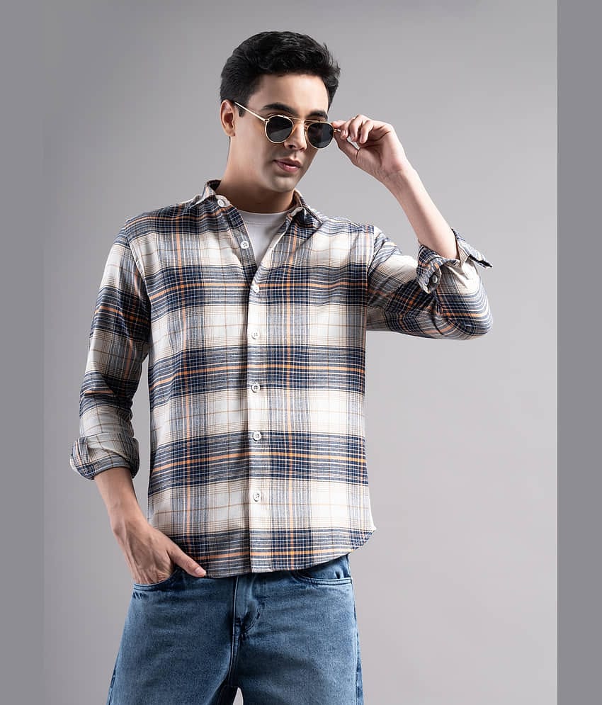 Paul Street 100% Cotton Regular Fit Checks Full Sleeves Men's Casual Shirt - White ( Pack of 1 )