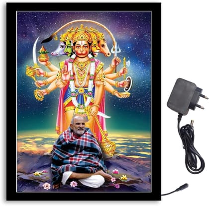NOKKES Panchmukhi Hanuman Ji With Neem Karoli Baba Ji Light Photo Frame, 8X10 inch, Black NOKKES Panchmukhi Hanuman Ji With Neem Karoli Baba Ji Light Photo Frame, 8X10 inch, Black