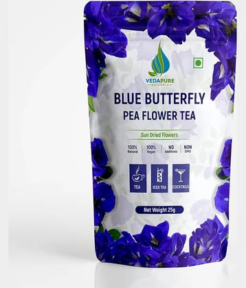 VedaPure Naturals Dried Butterfly Pea Flower Tea Loose Leaf 25 gm
