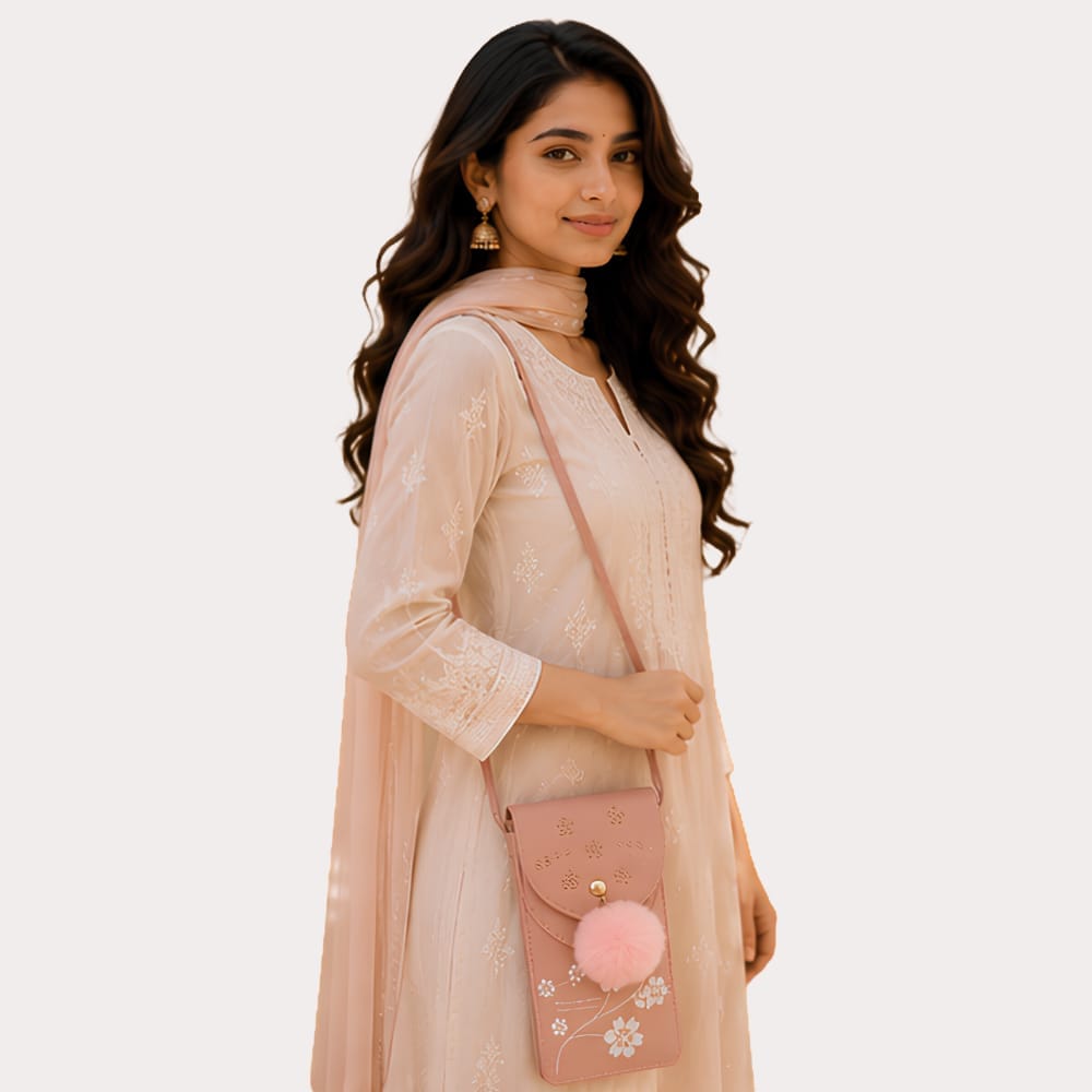 Rose Charm Embellished Mobile Sling Bag