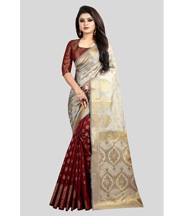Gazal Fashions Banarasi Silk Embellished Saree With Unstitched Blouse Piece ( Multicolor )