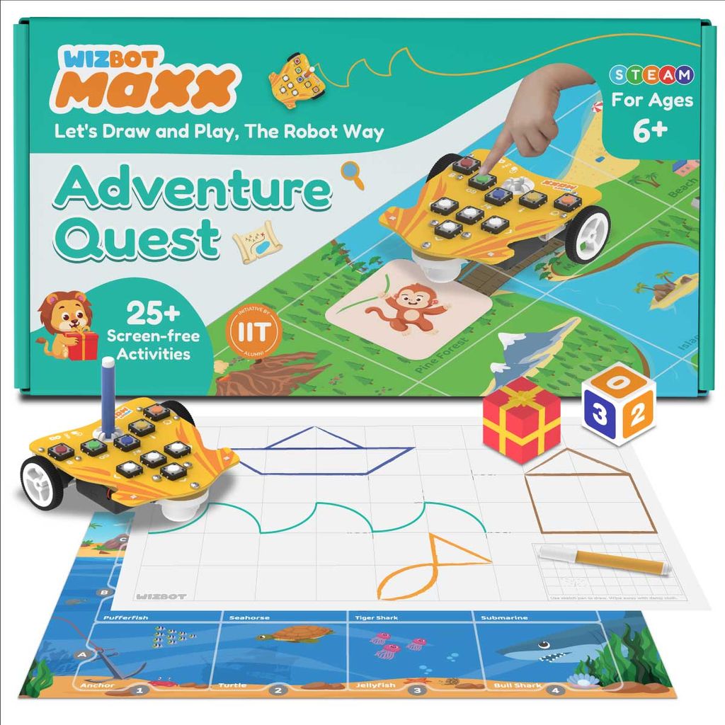 Wizbot Maxx Adventure Quest - Screen-Free Button-Based Robot Toy for Kids Age 6+