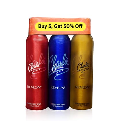 REVLON Charlie Deodorant Spray For Women (Combo Of 3) REVLON Charlie Deodorant Spray For Women (Combo Of 3) - Red/Blue/Gold / 1 count (Pack of 3)