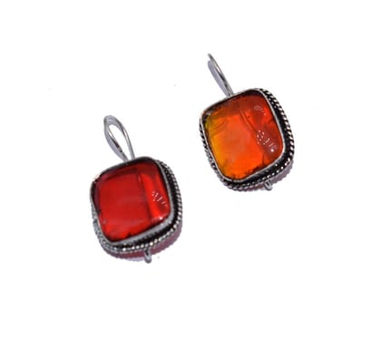 German Silver Oxidized AD White With Stone Color Full Fish Hook Stud Earrings German Silver Drops & Danglers of Woman & Girls. , BES-023-Per Pcs / Irregular / Trans Red