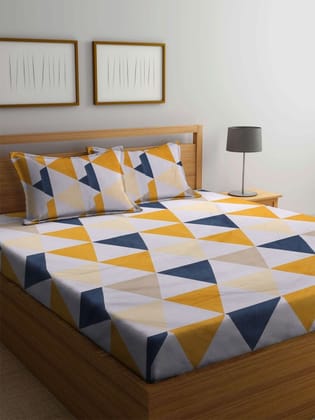 Grey & Blue Geometric 300 TC King Bedsheet with 2 Pillow Covers