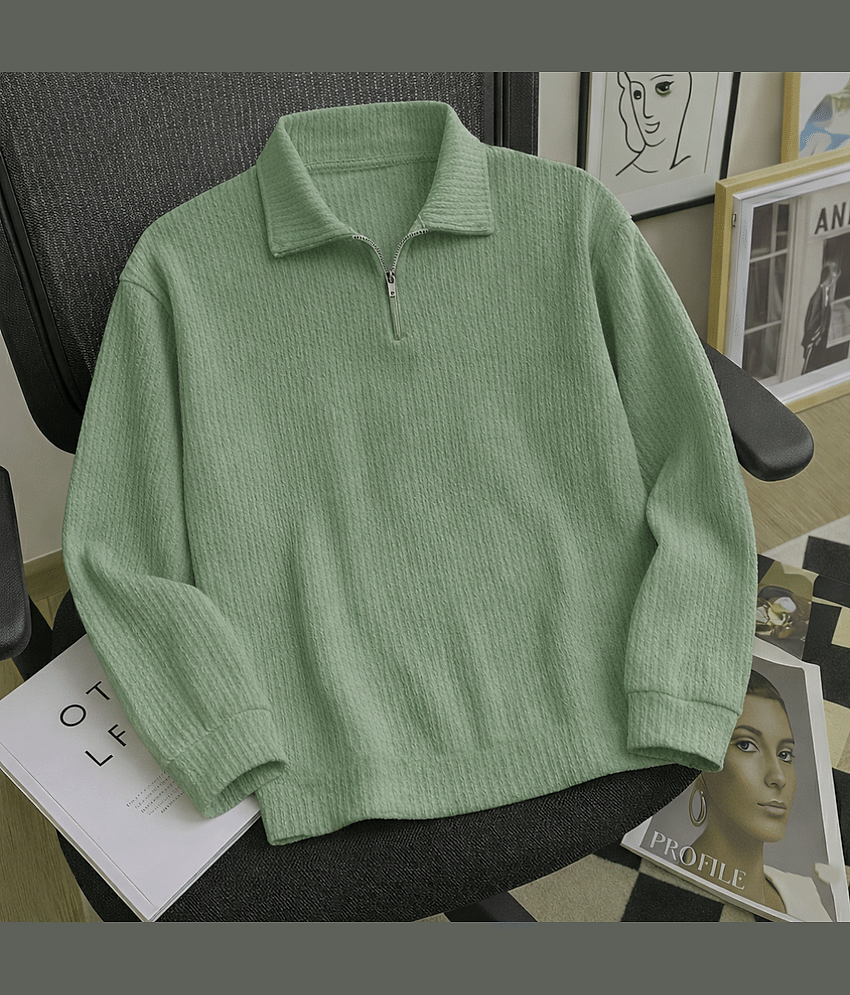 Try This Men Cotton Blend Regular Fit Solid Polo T Shirt ( Sea Green )