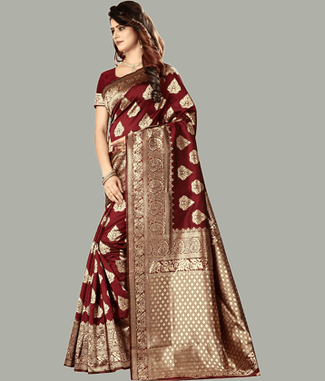 GARIYA Banarasi Silk Embellished Saree With Unstitched Blouse Piece ( Black )