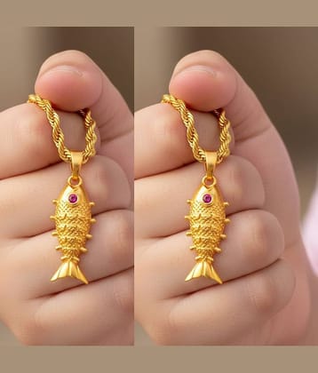 Charms Gold Religious Pendant With Chain ( Pack of 2 )