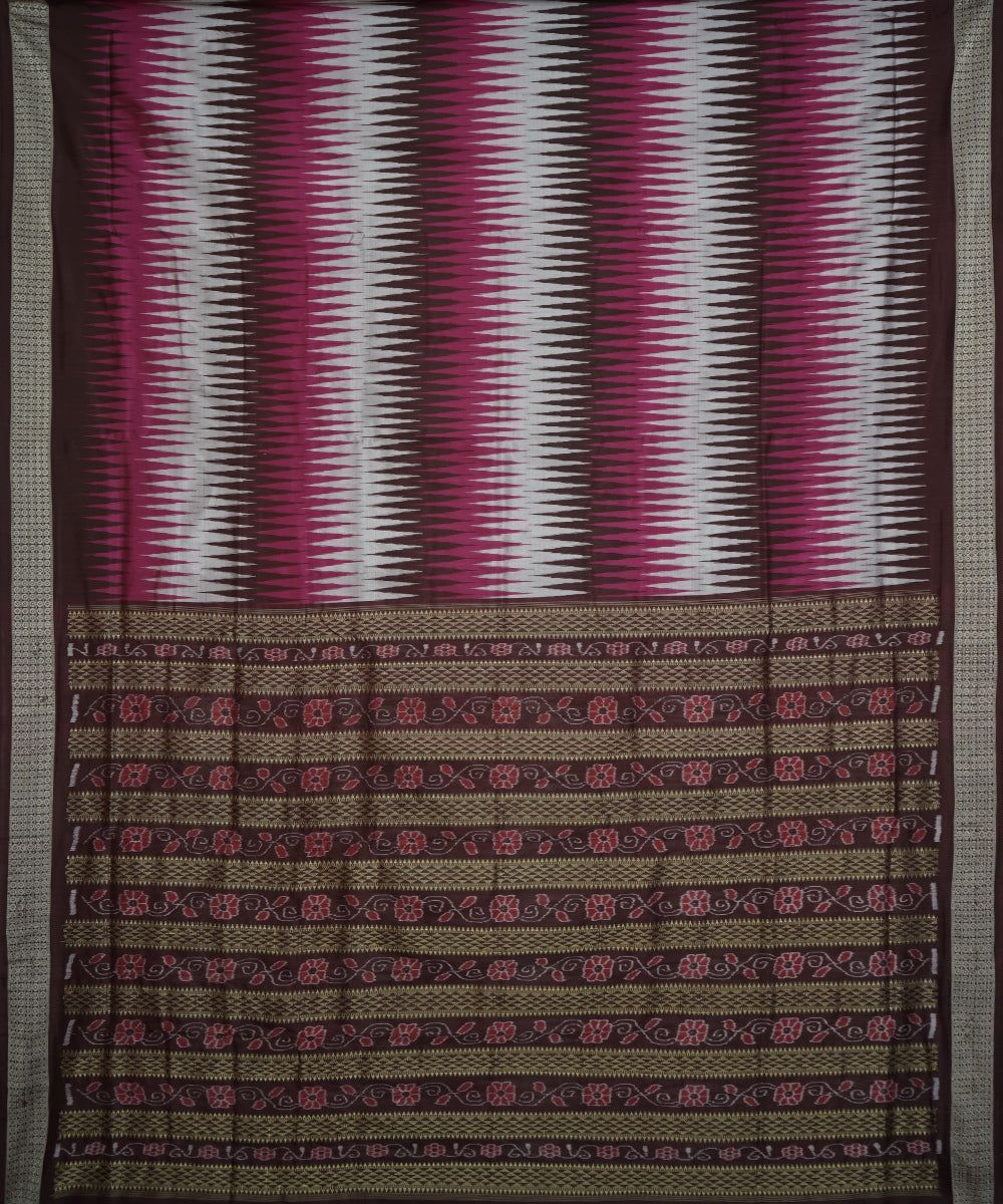 Pink, coffee, white silk handloom bomkai saree