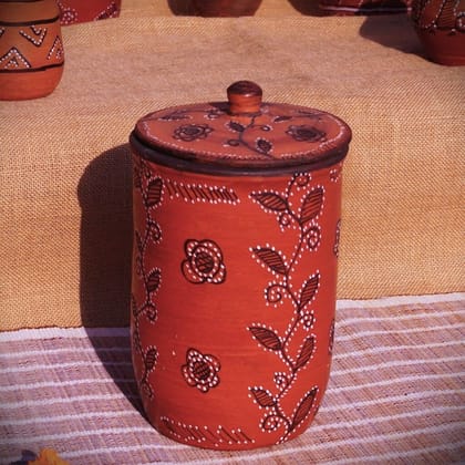 Hand-Painted Kutch Pottery Dry-Food Storage Jar Canister Hand-Painted Kutch Pottery Dry-Food Storage Jar Canister