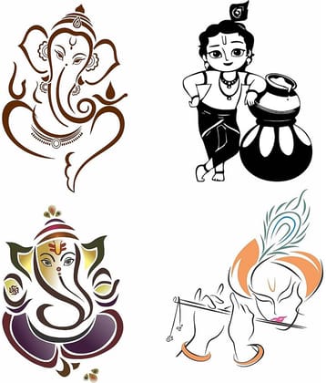 Asmi Collection Ganesha Hanuman Krishna Rama God Wall Sticker ( 13 x 10 cms )