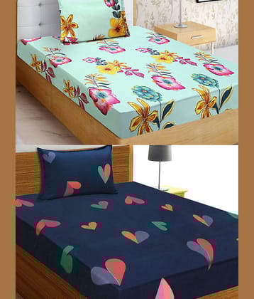 Home Candy Microfiber Floral 2 Single Bedsheet with 2 Pillow Covers - Multicolor