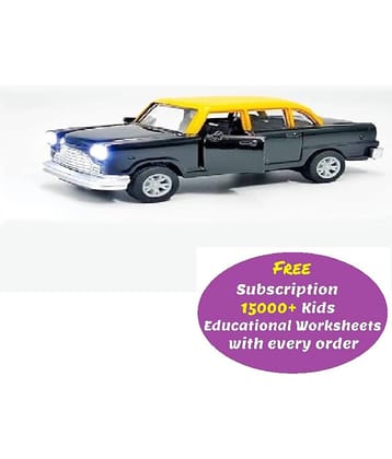 Kidsaholic Mumbai Taxi Car Metal Plastic Toys Ambassador Taxi Car Toy, Pull Back Action, Excellent Body Graphics, Door Openable (Free subscription of kids Educational worksheets)