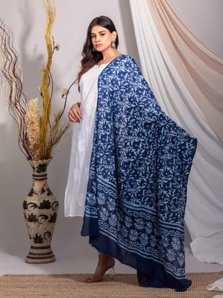 Indigo Bloom Hand Block Printed Dupatta