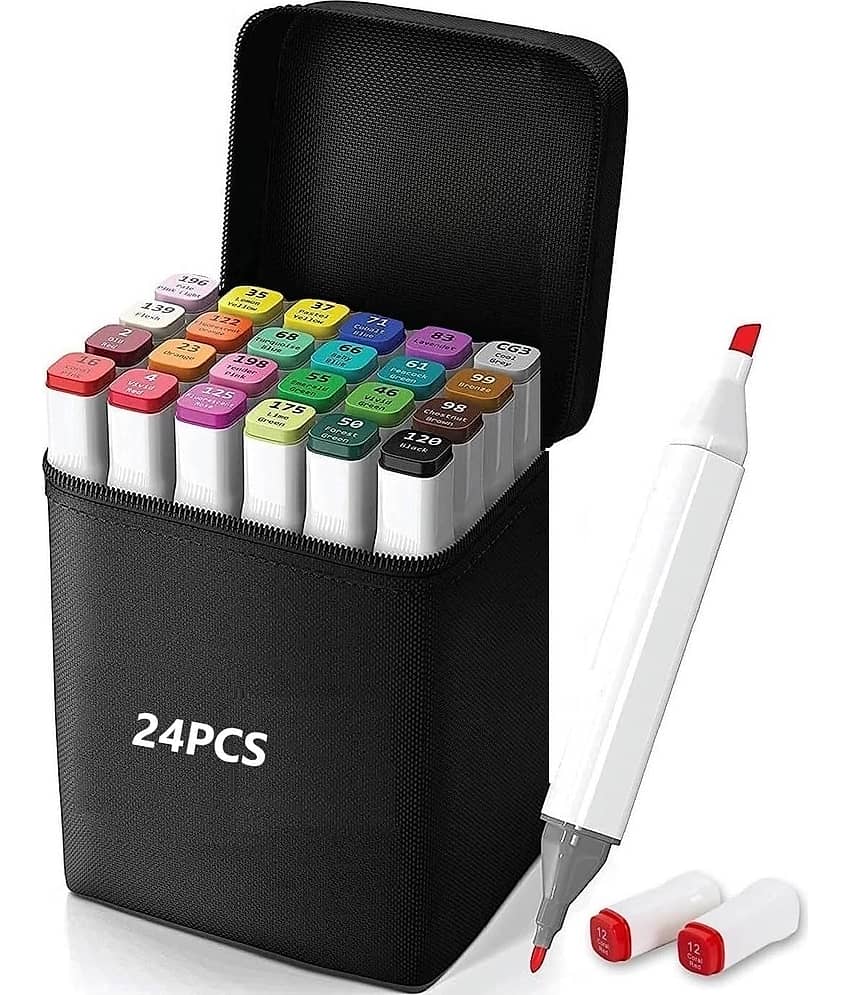 RAMDEV ENTERPRISE 24 Pcs Art Marker Assorted/Multicolour Pen Set Dual Tips Blender Drawing Permanent Sketch