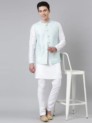 Aqua Blue Chanderi Jacket-Made To Measure