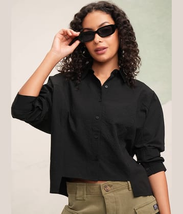 Tokyo Talkies Women Self Design Polyester Shirt ( Black )