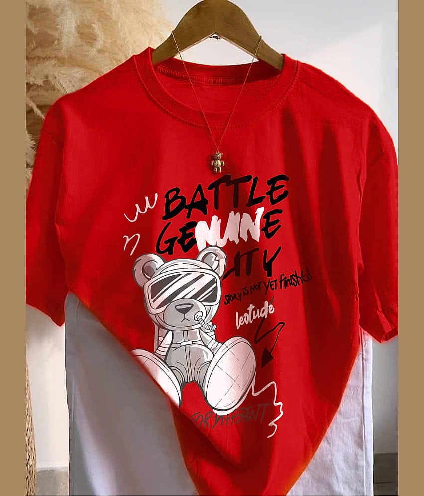 Leotude Women Cotton Blend Printed Oversized Fit Round Neck T-Shirt ( Multicolor 3 )